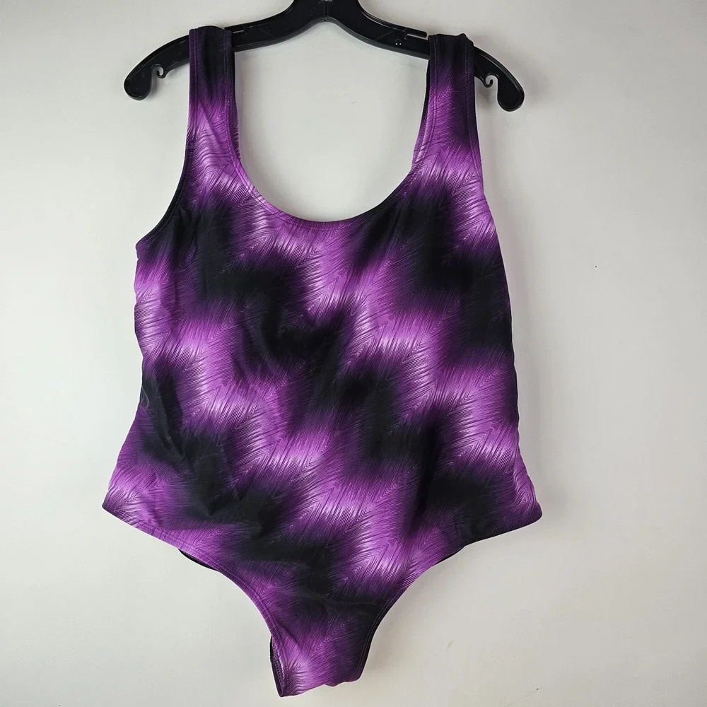 Catalina Womens 1X Swimsuit Purple Nylon‎ One Piece Full Coverage Swimwear